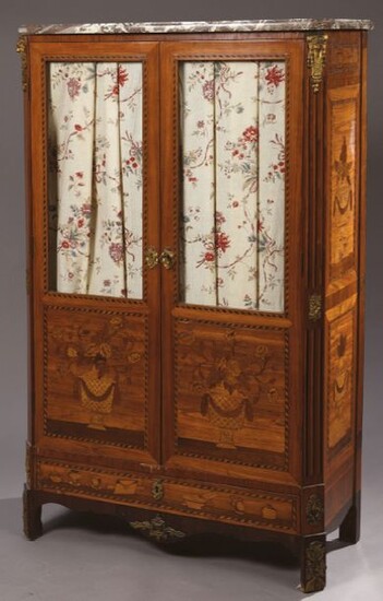LIBRARY in marquetry of vases of flowers, rosewood...