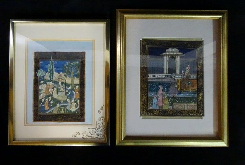 LOT/2 INDIAN MINIATURES PAINTINGS ON SILK 9.5" X 9.5" IMAGE