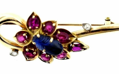 LOVELY Cartier 14k Yellow Gold, Carved Sapphire, Ruby &