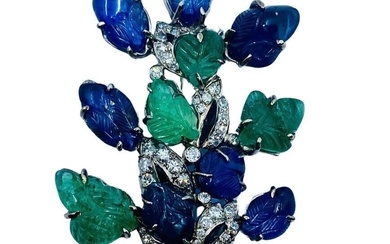 Lacloche Frères Brooch Platinum Carved Gemstones