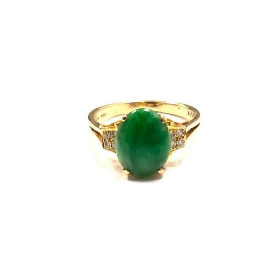 Ladies .87ct Jade & Diamond Stone Ring With 14K 585 Stamped Band