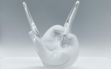 Lalique Crystal Flower Vase with Frog, Dove Pair, Sylvie