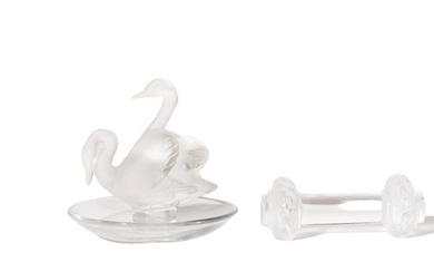 Lalique French Crystal Knife Rest/Lalique French Crystal "Twin Swans"