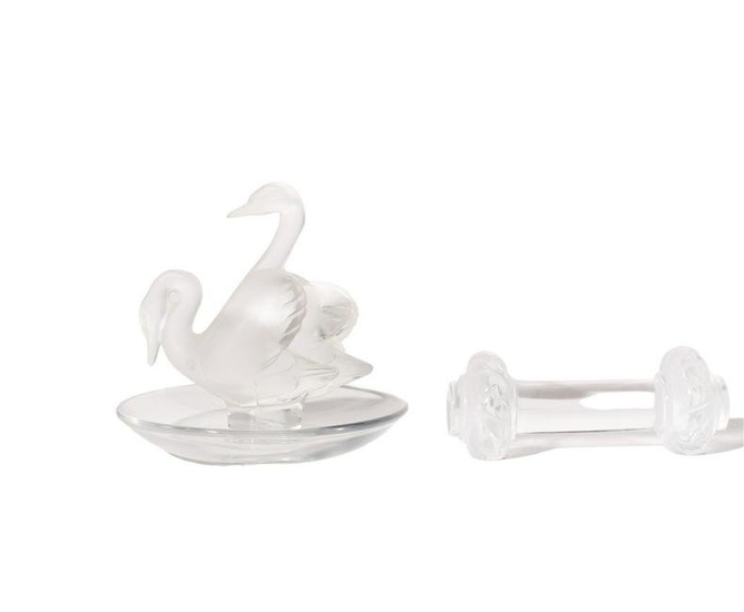 Lalique French Crystal Knife Rest/Lalique French Crystal "Twin Swans"