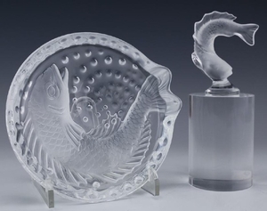 Lalique French Koi Fish Bowl & Fish Figurine LOT