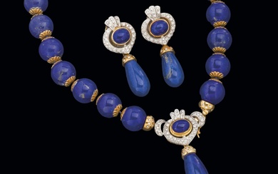Lapis and diamond necklace and earrings