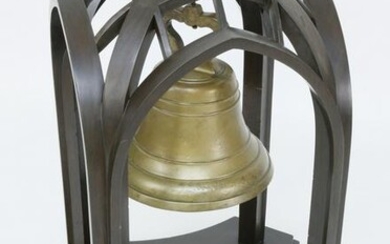 Large Antique Brass Bell in Contemporary Hanging Mount