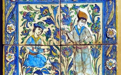 Large Antique Islamic (Of the Period) Qajar Cladding panel, Iran, 18th Century Panel of four