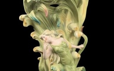 Large Austrian Art Nouveau Porcelain Figural Vase