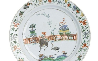 Large Chinese porcelain famille verte plate, Kangxi