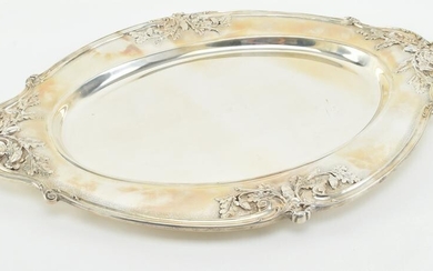 Large Gorham sterling silver oval tray with acorn and