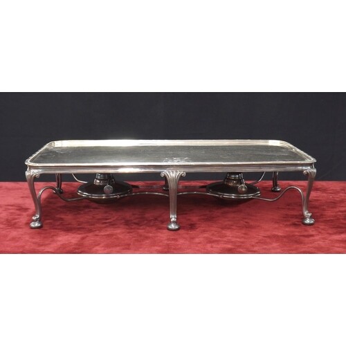Large silver plated hot plate serving stand, with engraved c...