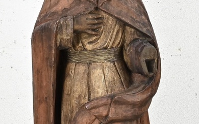 Large wood-carved Maria statue with polychromy. 20th century. Dimensions: H 128 cm. In good condition....