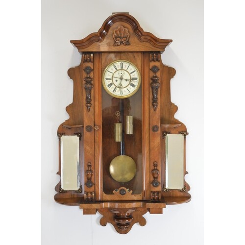 Late 19th. C. mahogany Vienna what not wall clock. { 115cm ...