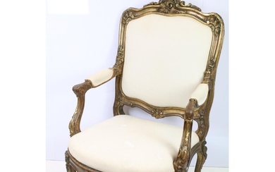 Late 19th / early 20th Century carved gilt wood arm chair ha...