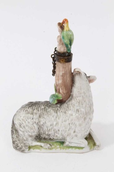 Late 19th / early 20th century continental porcelain scent bottle, modelled as a sheep