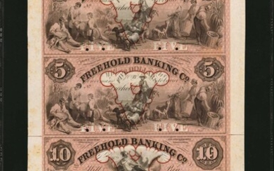 Lot of (4) Freehold, New Jersey. Freehold Banking Co. 1850's. $5-$5-$10-$10. PMG Uncirculated 62. Proof Sheet.