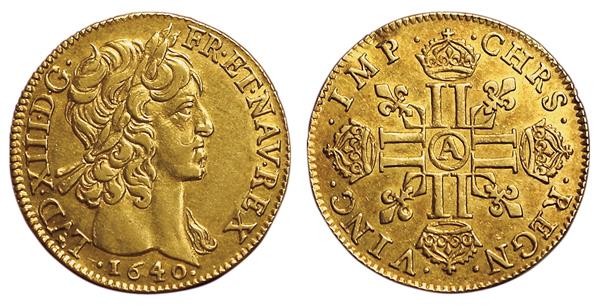 Louis XIII. Louis d'or mèche courte 1640 A. Paris.…