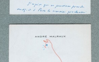 MALRAUX (André) 3 Cartes de visite autographes imprimées « André Malraux » non datées, adressées...