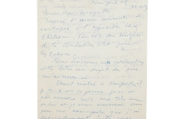 MARCEL DUCHAMP (1887-1968) LETTRE AUTOGRAPHE SIGNÉE à René MAGRITTE. New-York, 26...