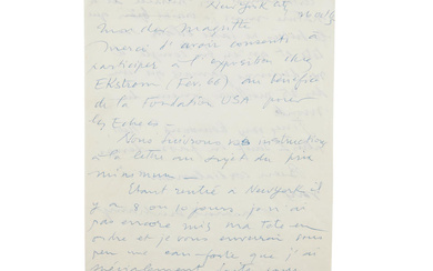 MARCEL DUCHAMP (1887-1968) LETTRE AUTOGRAPHE SIGNÉE à René MAGRITTE. New-York,...