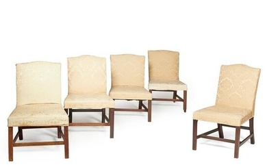 MATCHED SET OF FIVE GEORGE III UPHOLSTERED SIDE CHAIRS