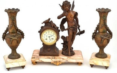 Mantel clock, Moreau Clock Set(3) - Marble, Spelter - Late 19th century