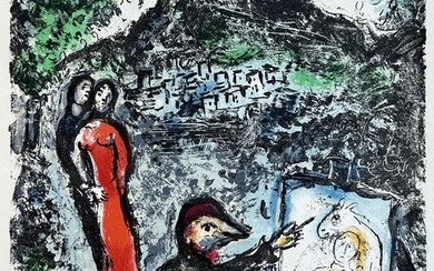 Marc Chagall (1887-1985) - Couple et artiste devant Saint Jeannet