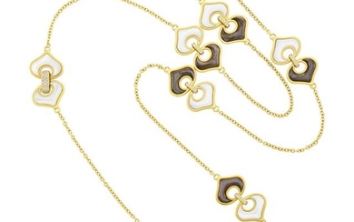 Marina B Long Gold, White and Brown Mother-of-Pearl and Diamond Chain Necklace