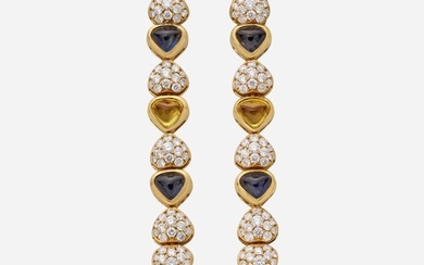 Marina B, Multi-color sapphire, diamond, and gold earrings