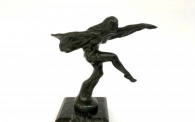Max Le Verrier ( Neuilly-sur-Seine 1891 - Parigi 1973 ) , "Danzatrice" scultura in bronzo poggiante su basamento in marmo, firmata alla base (h tot cm 17)