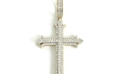 Men's Large Pave Diamond Cross Necklace Pendant 10K Yellow Gold, 6.95 Grams
