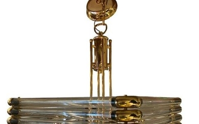 Mid Century Italian Glass Fixture with Brass Fittings
