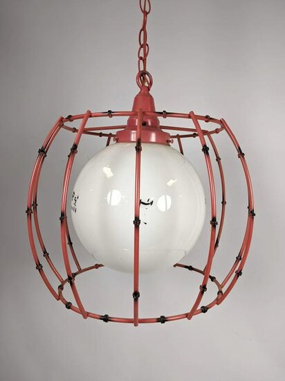 Mid Century Modern Hanging Pendant Lamp. Metal Cage gl