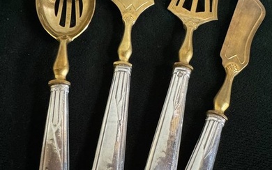 Minerva - Cutlery set (4) - Mignardises Couverts-" SERVICE A Dessert, Liquor A CREME, ARGENT - .800 silver, Gold-plated, Silver, Silver laminated