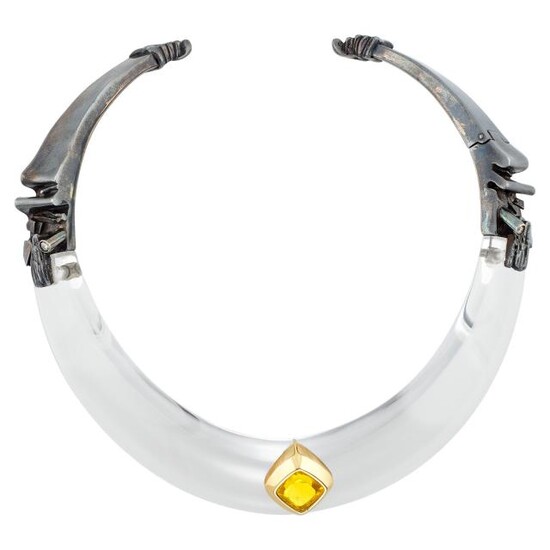 Misani Blackened Silver, Gold, Citrine, Diamond and Lucite Collar Necklace