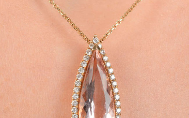 Morganite & diamond pendant, 18ct gold chain