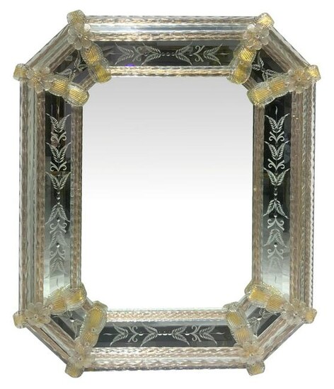 Murano glass mirror, early 20th century. With engraved
