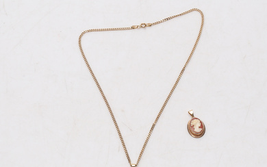 NECKLACE with PENDANT and CAMEO PENDANT, 18k, Gold, weight approx. 6,7 grams.