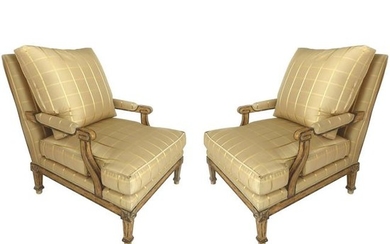 Nancy Corzine Neoclassical Fauteuil Armchairs with Silk