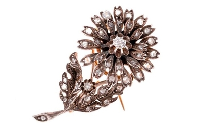 Napoleon III period gold and silver "flower" brooch set with...