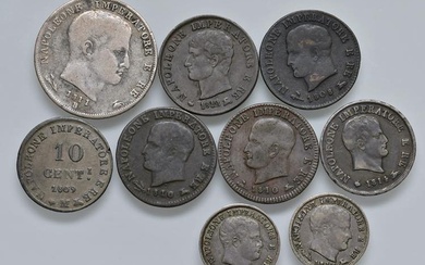 Napoleone I (1805-1814) Lotto di nove monete di diverse zecche:...