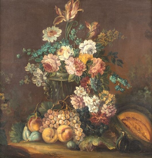 Natura morta di fiori e frutta, Pittore del XIX secolo
