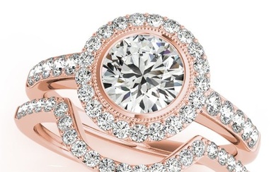 Natural 1.38 CTW Diamond Engagement Ring SET 14K Rose Gold
