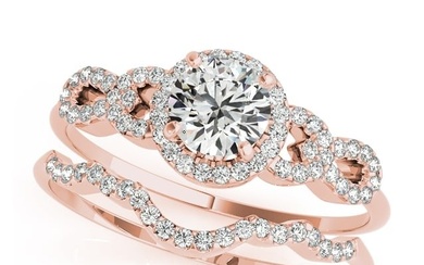 Natural 2.2 CTW Diamond Engagement Ring SET 14K Rose Gold
