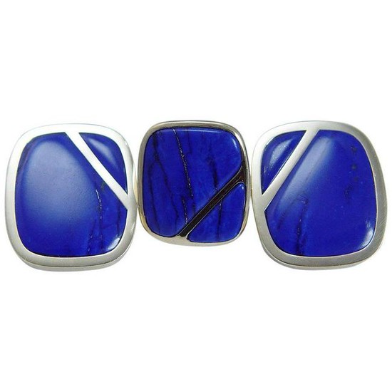 Natural Royal Blue Lapis Lazuli Ring Earrings Set 18K