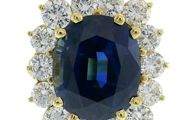 Natural Sapphire Diamond Gold Ring, 15.02 Carat No