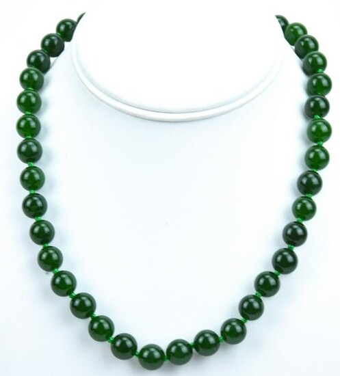 Necklace w 8mm Dark Green Nephrite Jade Beads