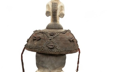 Nigeria, Igbo Peoples, Polychrome Carved Wood Okoroshi Masquerade Mask, H 21", W 8.5"