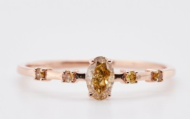 No Reserve Price - 0.37 tcw - Fancy Brownish Yellow - 14 kt. Pink gold - Ring Diamond